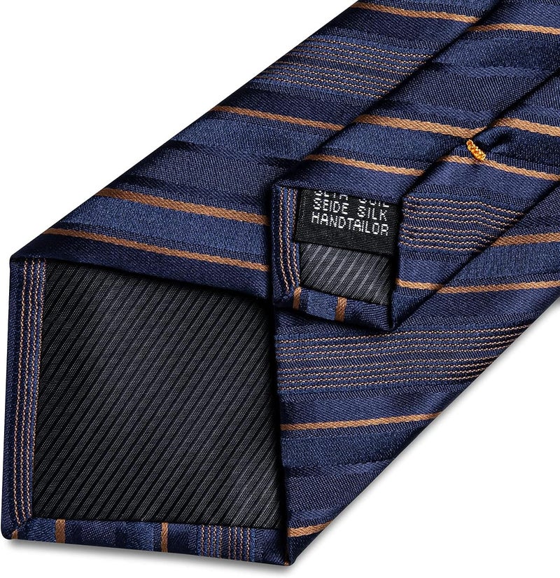 DiBanGu Mens Striped Tie Silk Woven Necktie and Pocket Square Cufflinks Tie Clip Set Wedding Business Formal Gift Tie for Men - Image 4